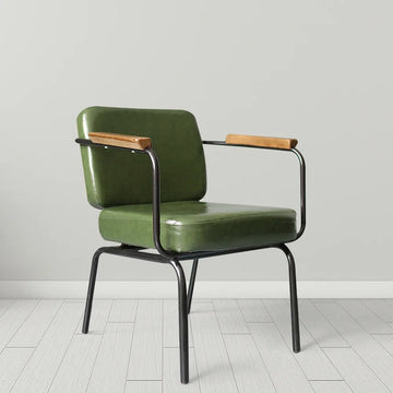 Industrial Vintage Green Faux Leather Dining Chair With Arm Set of 2 Metal in Black